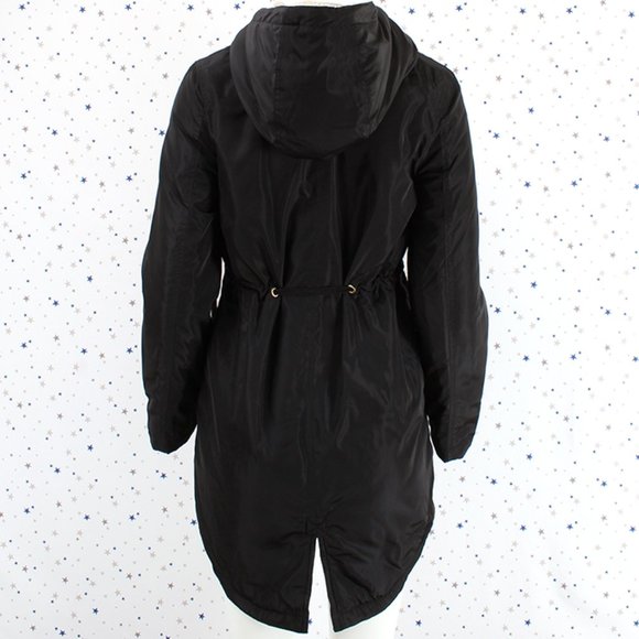 Fur Lined Hood Long Padded Zip Up Jacket Black - Picture 3 of 9